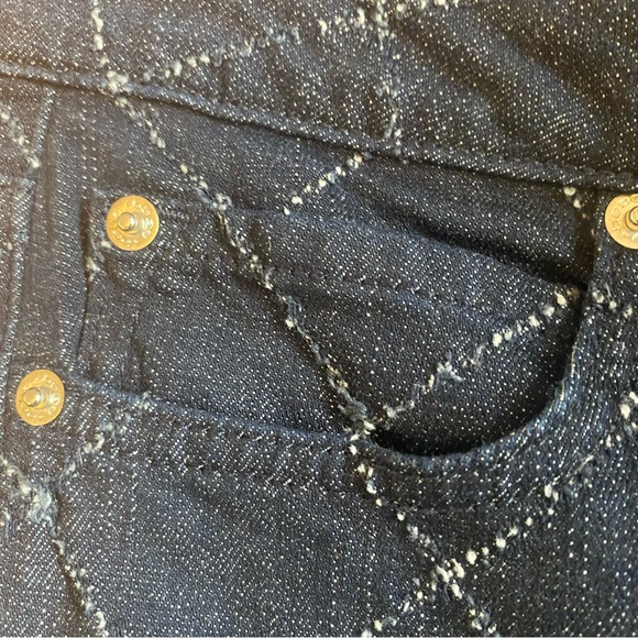 Bebe Size 26 Diamond Pick Ankle Zip Crop Blue Skinny Jeans with Quilted Pattern - Picture 3 of 13